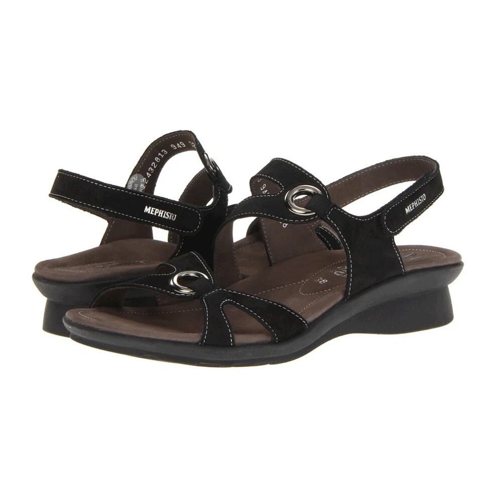 Mephisto Parfolia Leather Sandals Womens Size 40 Black Slingback Italian US 9